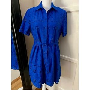 Zara Royal Blue Embroidered Eyelet Mini Dress